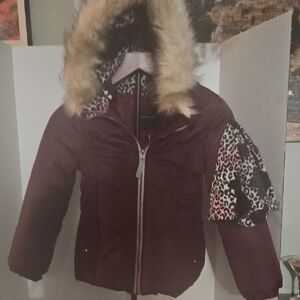 Plum Girls Puffer Jacket with Faux Fur Trim With Hat